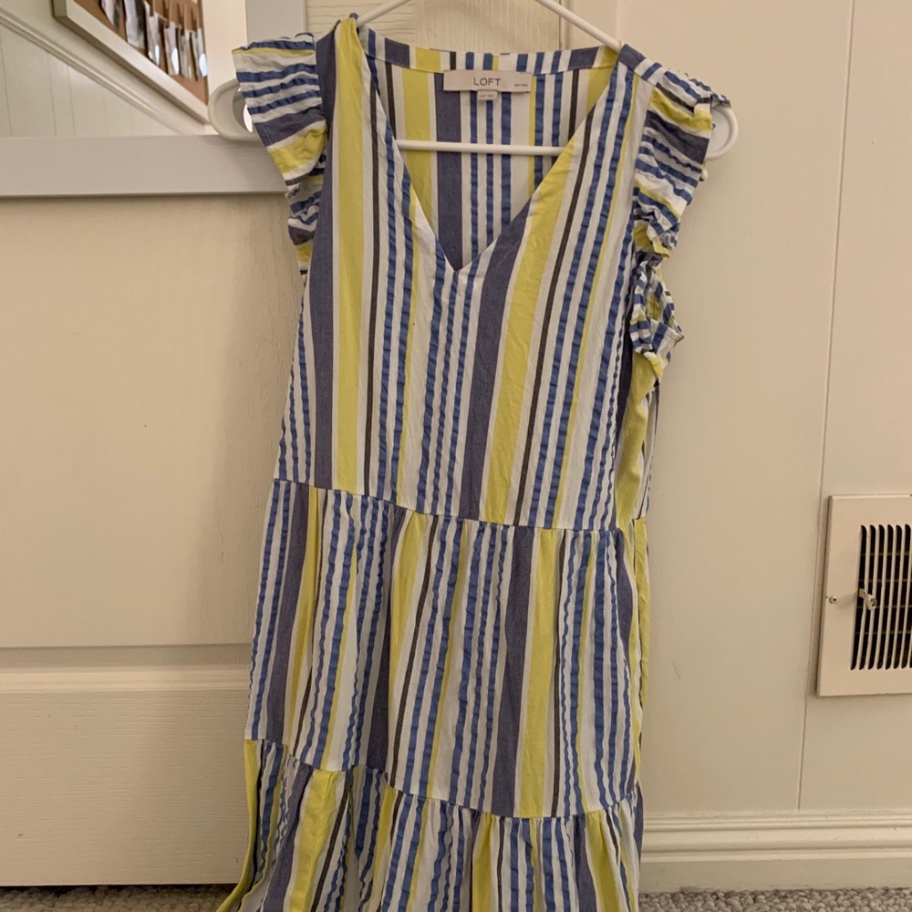 LOFT Petite Striped Ruffle Dress
